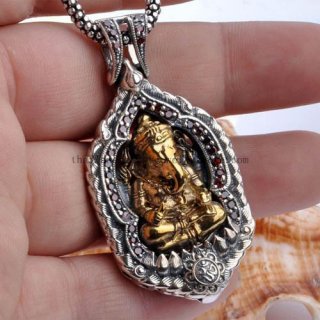 Handmade Silver Garnesa Fortune Buddha Pendant